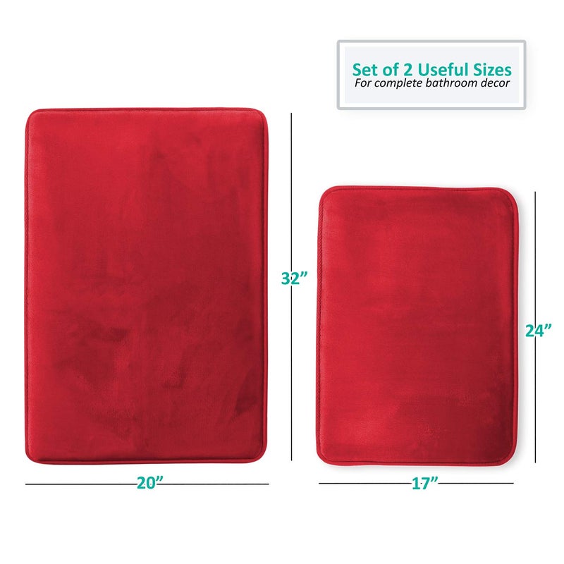 Clara Clark 2 Piece Bathroom Rugs Bath Mat Set, Velvet Memory Foam Bath Mats for Bathroom - Non-Slip, PVC Backing Bath Rugs, Washable - Dries Quickly, Burgundy - Image 3
